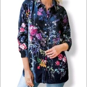 NWOT Soft Surrounding Jardim Black Velvet Shirt button Down Tunic M boho